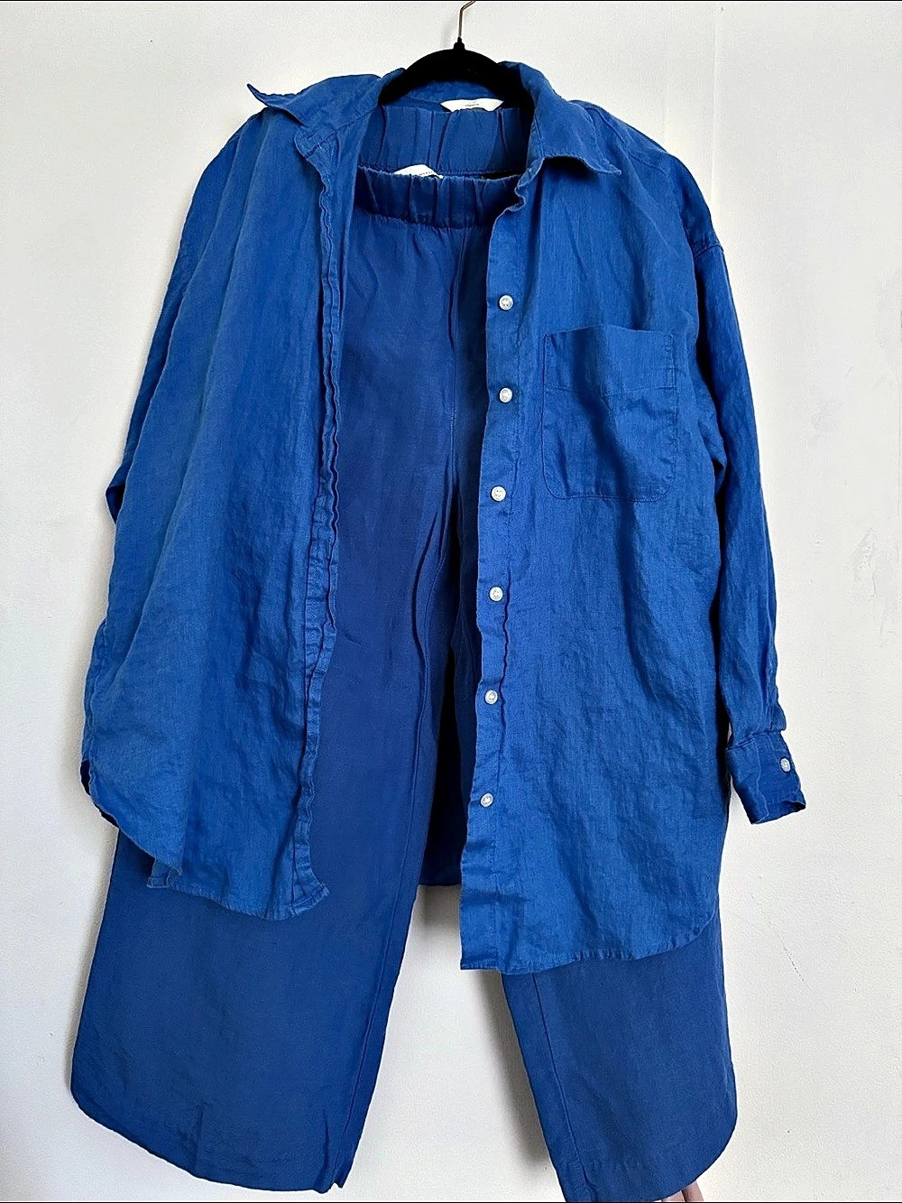 H&M Linen-Blend 2-Piece Set Cobalt Blue - Shirt M / Pants S